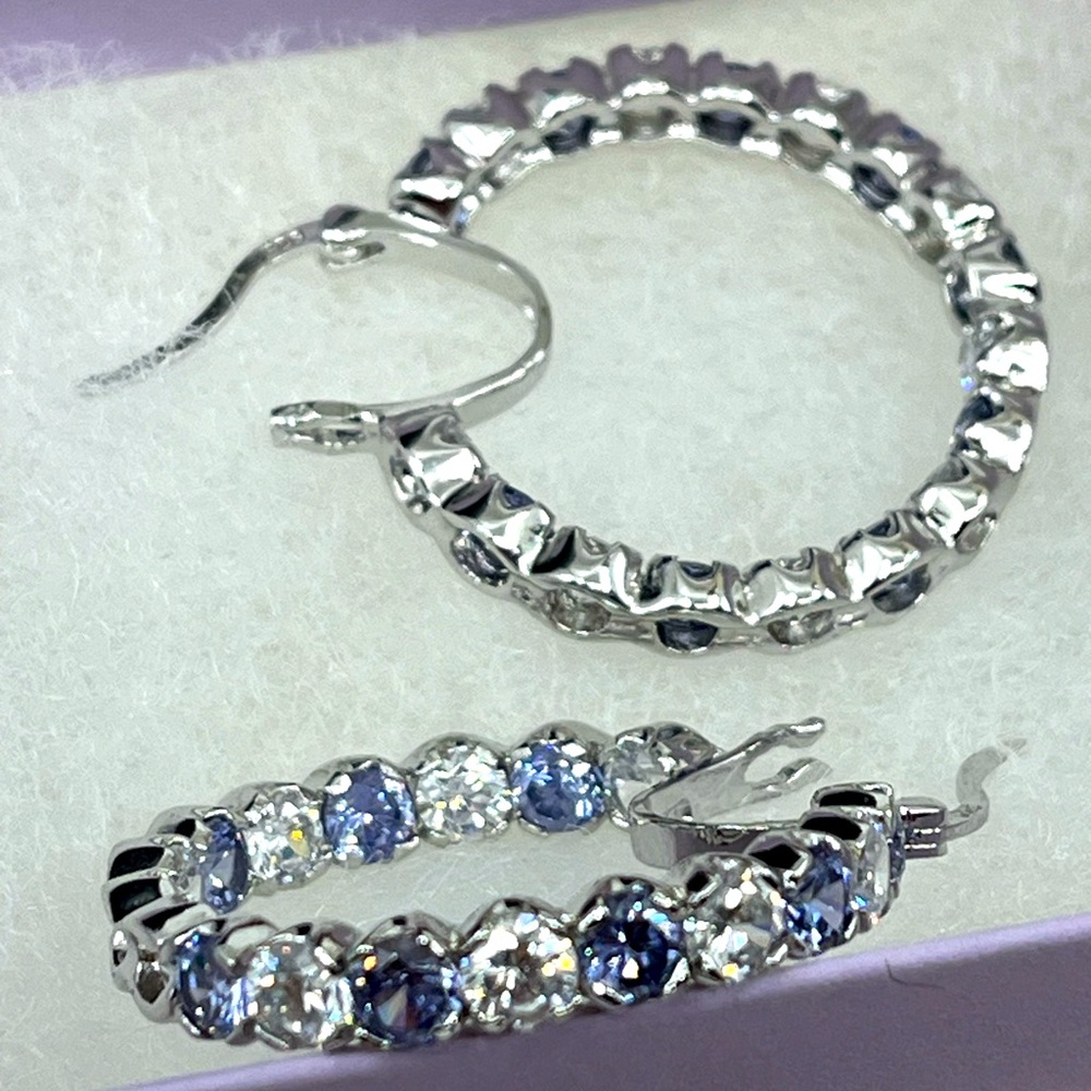 Bella Luce 925 Sterling Silver Tanzanite CZ Diamond Inside Out Hoop Earrings